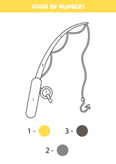 Color fishing rod by numbers. Worksheet for kids.