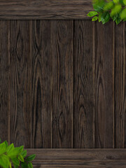 Background material that combines wooden boards and leaves