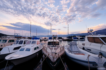 Fototapeta premium Marina harbour with beautiful white yachts in Split, Croatia.
