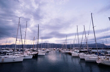 Naklejka na ściany i meble Marina harbour with beautiful white yachts in Split, Croatia.