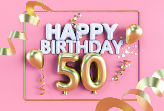 Happy Birthday 50 in Gold auf Rosa
