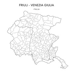 Vector Map of the Geopolitical Subdivisions of the Region of Friuli-Venezia Giulia with Provinces and Municipalities (Comuni) as of 2022 - Italy