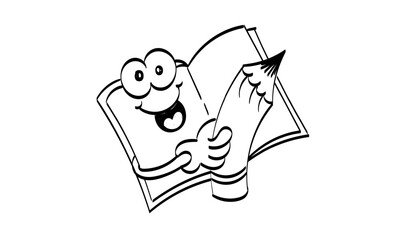 Book. Text Book. School Education Concept. Funny Book design for kids coloring book, coloring pages, T Shirt print, icon, logo, label, sticker. 
