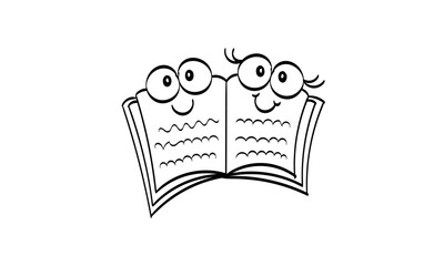 Book. Text Book. School Education Concept. Funny Book design for kids coloring book, coloring pages, T Shirt print, icon, logo, label, sticker. 