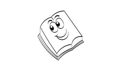 Book. Text Book. School Education Concept. Funny Book design for kids coloring book, coloring pages, T Shirt print, icon, logo, label, sticker. 