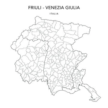 Vector Map of the Geopolitical Subdivisions of the Region of Friuli-Venezia Giulia with Provinces and Municipalities (Comuni) as of 2022 - Italy