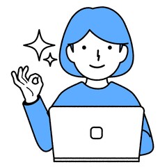 水色の服を着た女の子/OKサイン