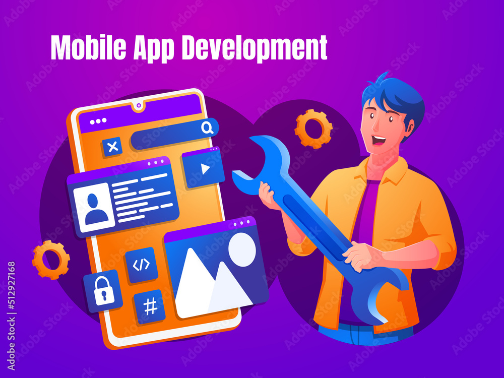 Wall mural a mobile application software developer concept