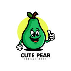 Vector Logo Illustration Cute Pear Mascot Cartoon Style.