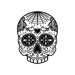 Illustration of mexican sugar skull. Design element for emblem, sign, poster, package design. Vector illustration