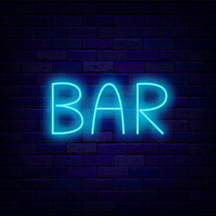 Bar neon word. Casino symbol. Jackpot concept. Bright logo. Editable stroke. Vector illustration