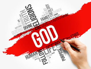 GOD word cloud collage, religion concept background