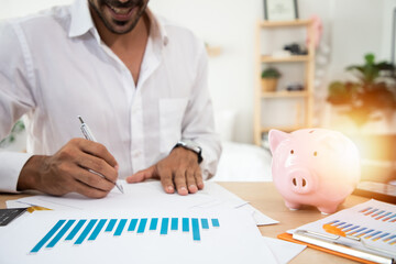 Businessman planning career investment Loan and home ideas are approved with credit card limits....