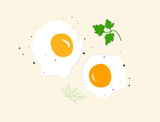 Scrambled eggs. A dish of raw eggs. Fast food. Cooking lunch, dinner, breakfast. Vector illustration.