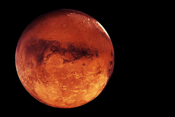 Planet Mars, red planet, on a dark background. Elements of this image furnished by NASA