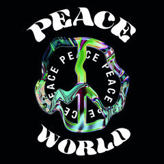 chrome peace symbol with slogan Vector design for t-shirt graphics, banner, fashion prints, slogan tees, stickers, flyer, posters and other creative uses	