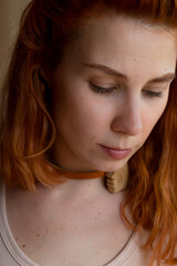 Close up face portrait of beautiful redhead woman 