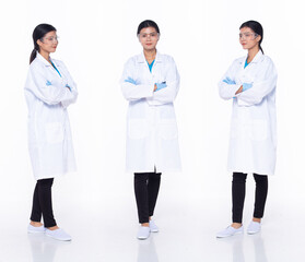 Full length 30s Asian Woman scientist science Doctor, cross arms confident