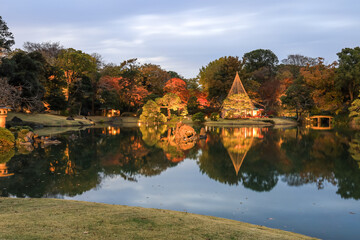 Tokyo,Japan on December6,2019:Beautiful panoramic view of Rikugien Garden in autumn.