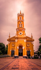 Phra Nakhon Si Ayutthaya Province,Central Thailand on August21,2018:Beautiful art and architecture of Saint Joseph Catholic Church on the south bank of the Chao Phraya River.