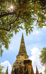 Phra Nakorn Si Ayutthaya,Thailand on July 8,2020:Beautiful pagodas and Ruins of Wat Phra Si Sanphet,Ayutthaya Historical Park