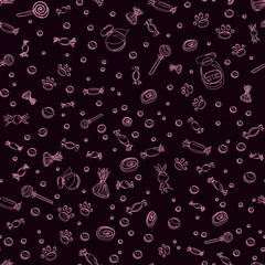 Repeating pattern with candys and lollipops. Halloween background.