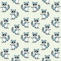 Pattern with racoons. Hand drawn animals on the repeat background.
