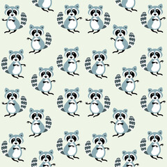 Obraz premium Pattern with racoons. Hand drawn animals on the repeat background.