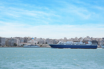 Obraz premium Picturesque view of port with modern boats on sunny day