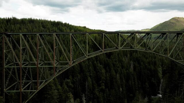 aerial footage 4k  of The High Steel Bridge is a truss arch bridge that spans the south fork of the Skokomish River in Mason County, Washington
