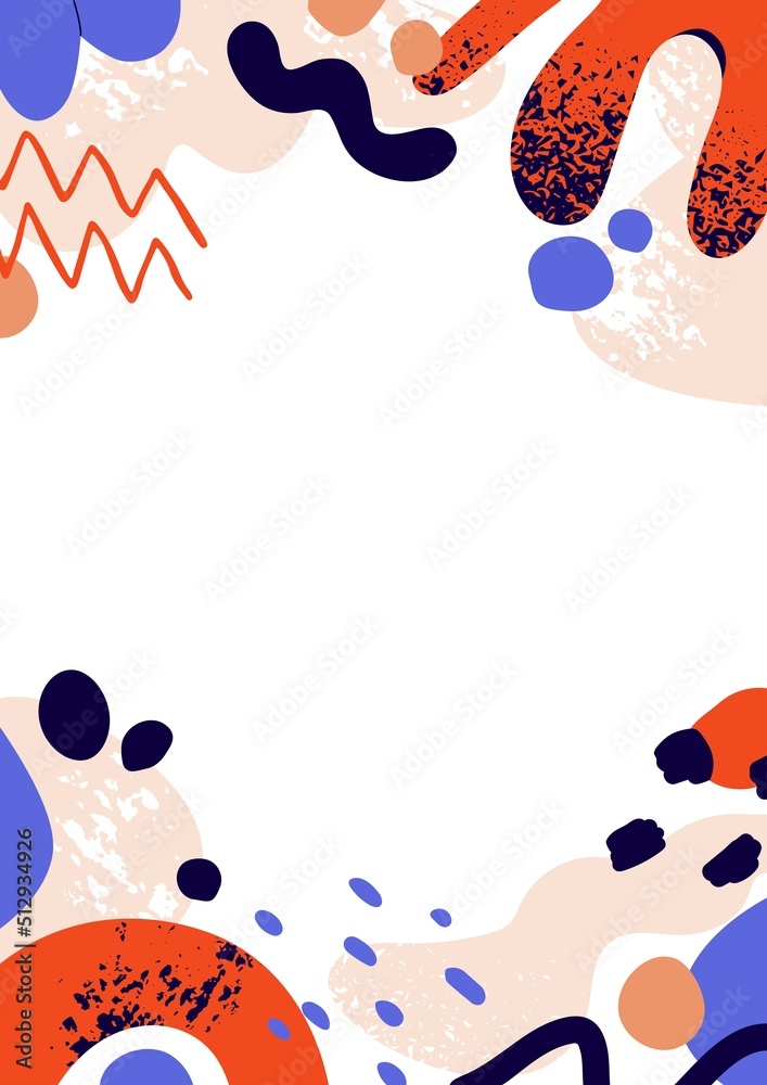 Leinwandbilder Trendy abstract background design with random creative shapes. Modern vertical banner with minimalism fluid elements. Card with blobs, lines, strokes, organic forms. Colored flat vector illustration