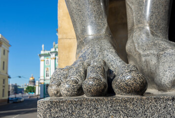 Saint-Petersburg, Russia - June, 2022: Atlanta marble foot near the Hermitage building (Winter...