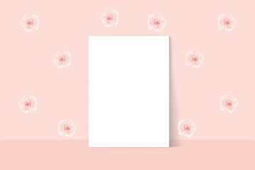 Mockup poster on pink with flowers background