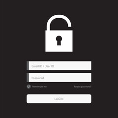 Flat login form design with lock icon on black background. vector.