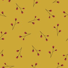 Seamless Flower pattern with leaf made of vintage spring simple bloom floral flowers on yellow background for print fabric textile or cute wallpaper. vector illustration.