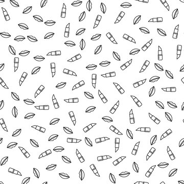 Cosmetics and makeup vector seamless pattern in line art style. Vector illustration for women store cosmetic or fashion background.
