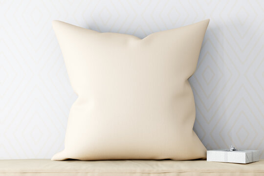 Square Pillows On White Background, Pillow Mockup, 3d Render