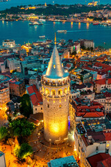 Fototapeta premium Galata tower at night in Istanbul, Turkey.