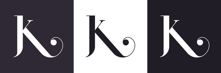 K letter monogram. Elegant luxury K logo. Calligraphic style. Vector design. Luxurious linear creative monogram.