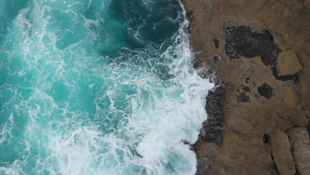 Beautiful view of the ocean and waves . 4K drone footage Indonesia Lombok. Bali