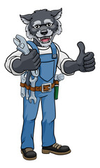 Wolf Plumber Or Mechanic Holding Spanner