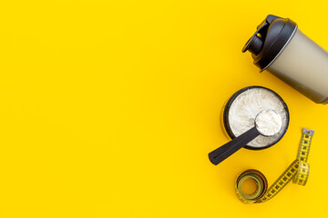Food supplement for training - whey protein in jar and shaker