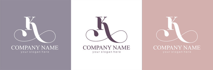 K letter monogram. Elegant luxury K logo. Calligraphic style. Vector design. Luxurious linear creative monogram.