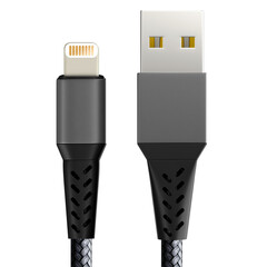 USB cable type A, and type C plugs, micro USB and lightning, universal computer and phone connection on white background. isolated usb cord.  Charger usb cable on a white background. 3D render. 