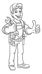 Mechanic Plumber Wrench Spanner Cartoon Handyman