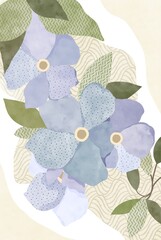 Abstraction with blue watercolor flowers. Abstract interior poster.