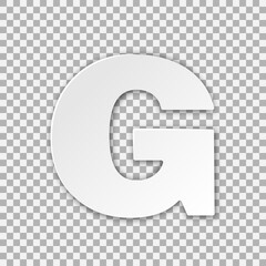 Letter G vector paper cut illustration. Monochrome volumetric font on transparent background. Best for polygraphy, print, posters, cards and web design. Editable vector illustration.
