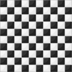 Black and white tiles seamless pattern. Interior texture for pool or bathroom, kitchen backsplash, wall and floor covering. Graphic for computer casual games. Vector cartoon background