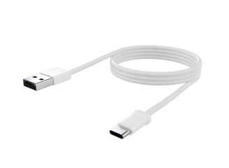 Close up of white type с USB data cable isolated on white background illustration. cord connection. Charger usb data cable. 3D illustration. White micro usb connector HQ 3d render. hd tech rendering