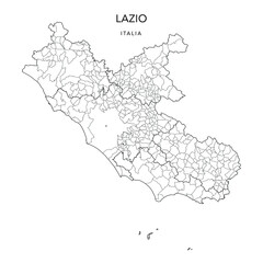Vector Map of the Geopolitical Subdivisions of the Region of Lazio with Provinces and Municipalities (Comuni) as of 2022 - Italy - obrazy, fototapety, plakaty